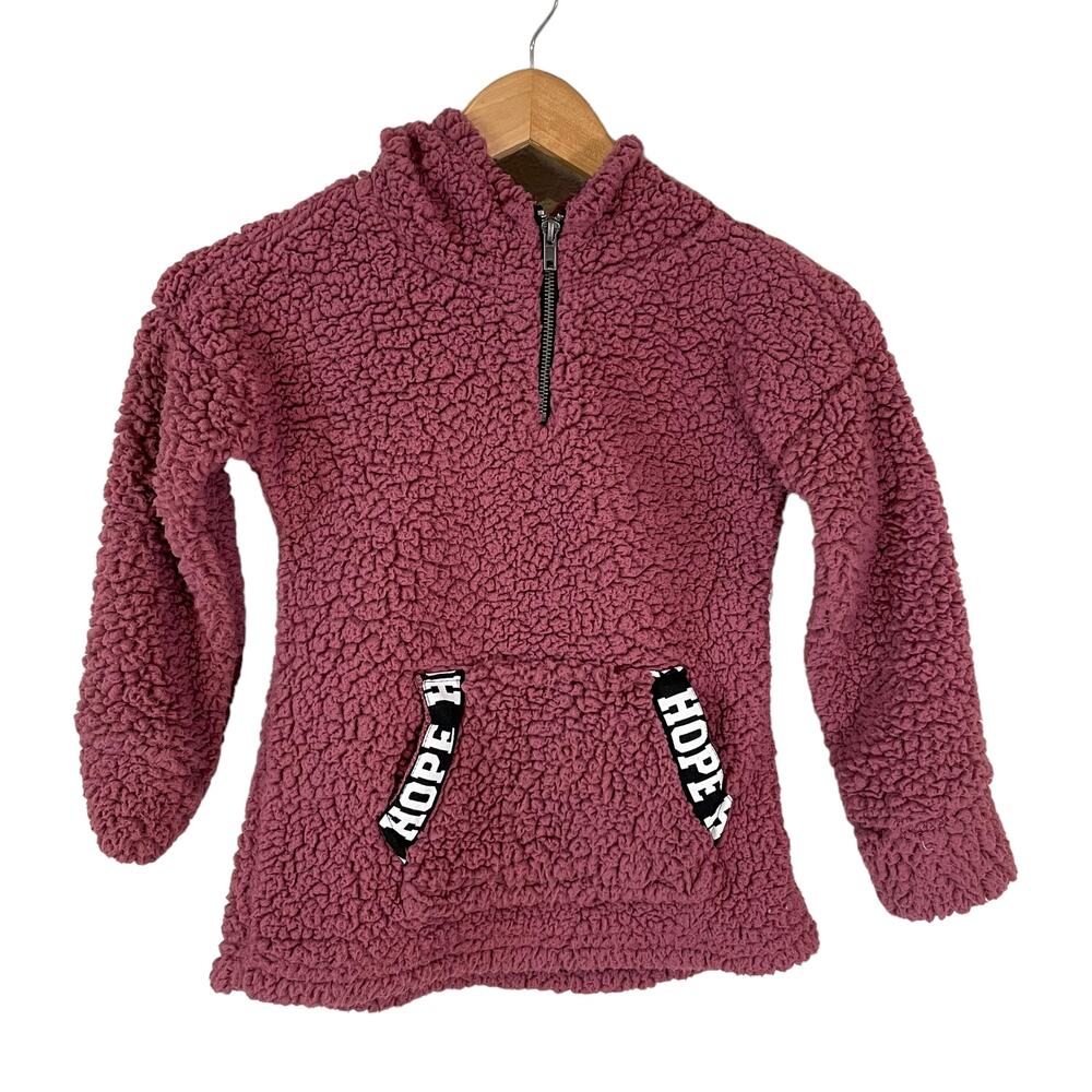 Chance or Fate Girl's Sherpa Hooded Pullover Sweater Pink Size Medium